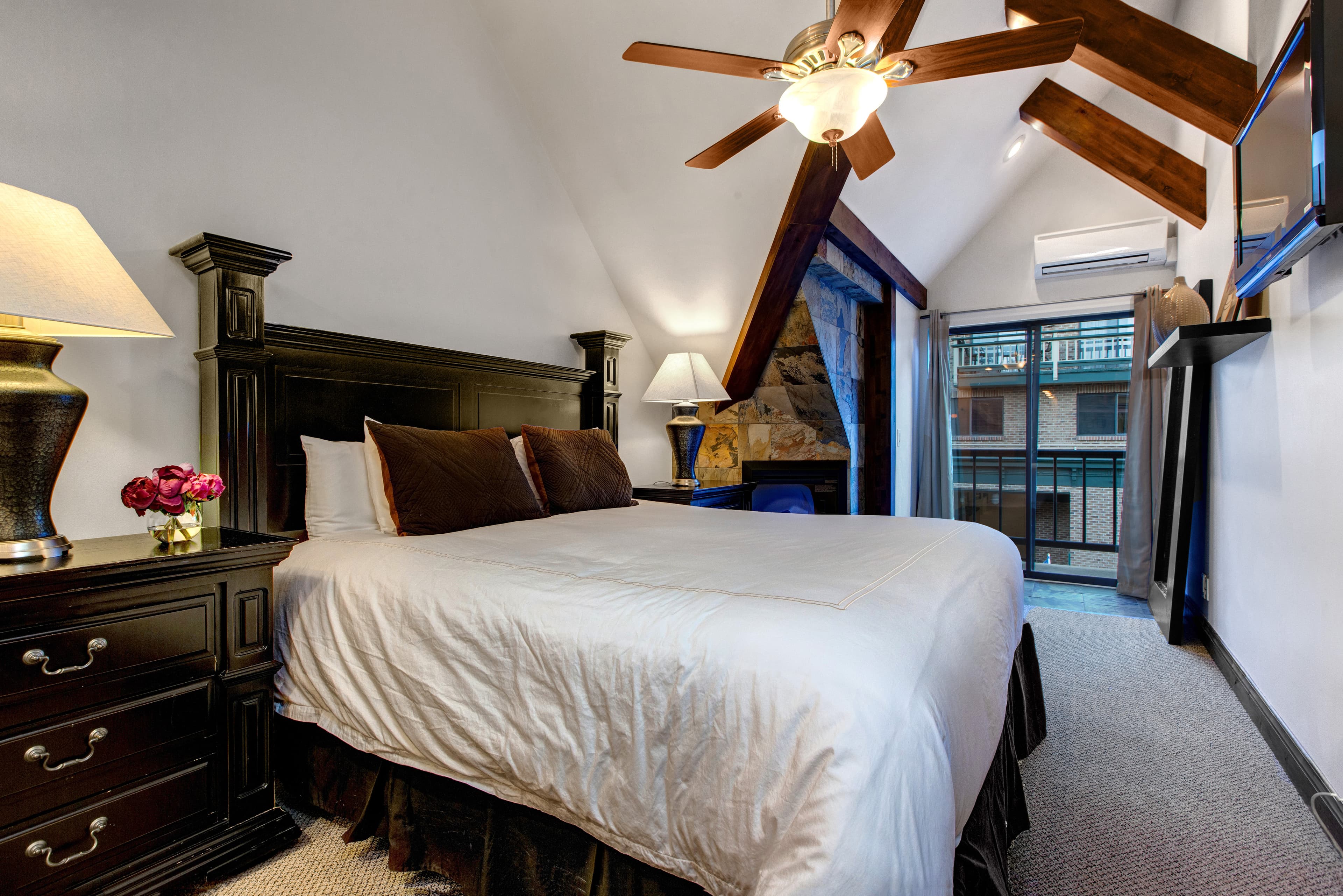 Master Bedroom | King Bed, TV, Gas Fireplace, Balcony Access, Full Ensuite Bath with Shower