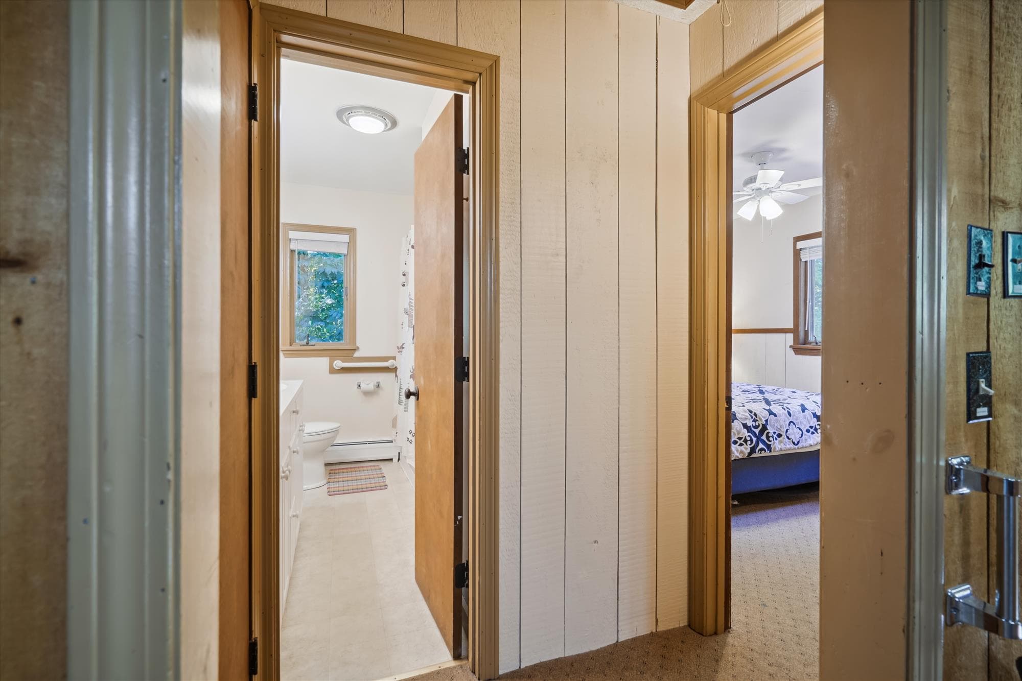 Looking into the bathroom.