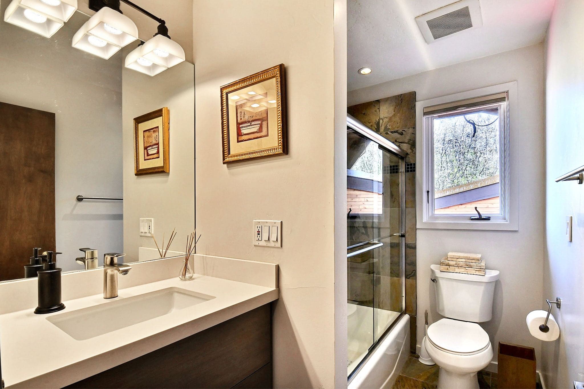 Large Mirror, Sink, Toilet, Shower Bath, Painting